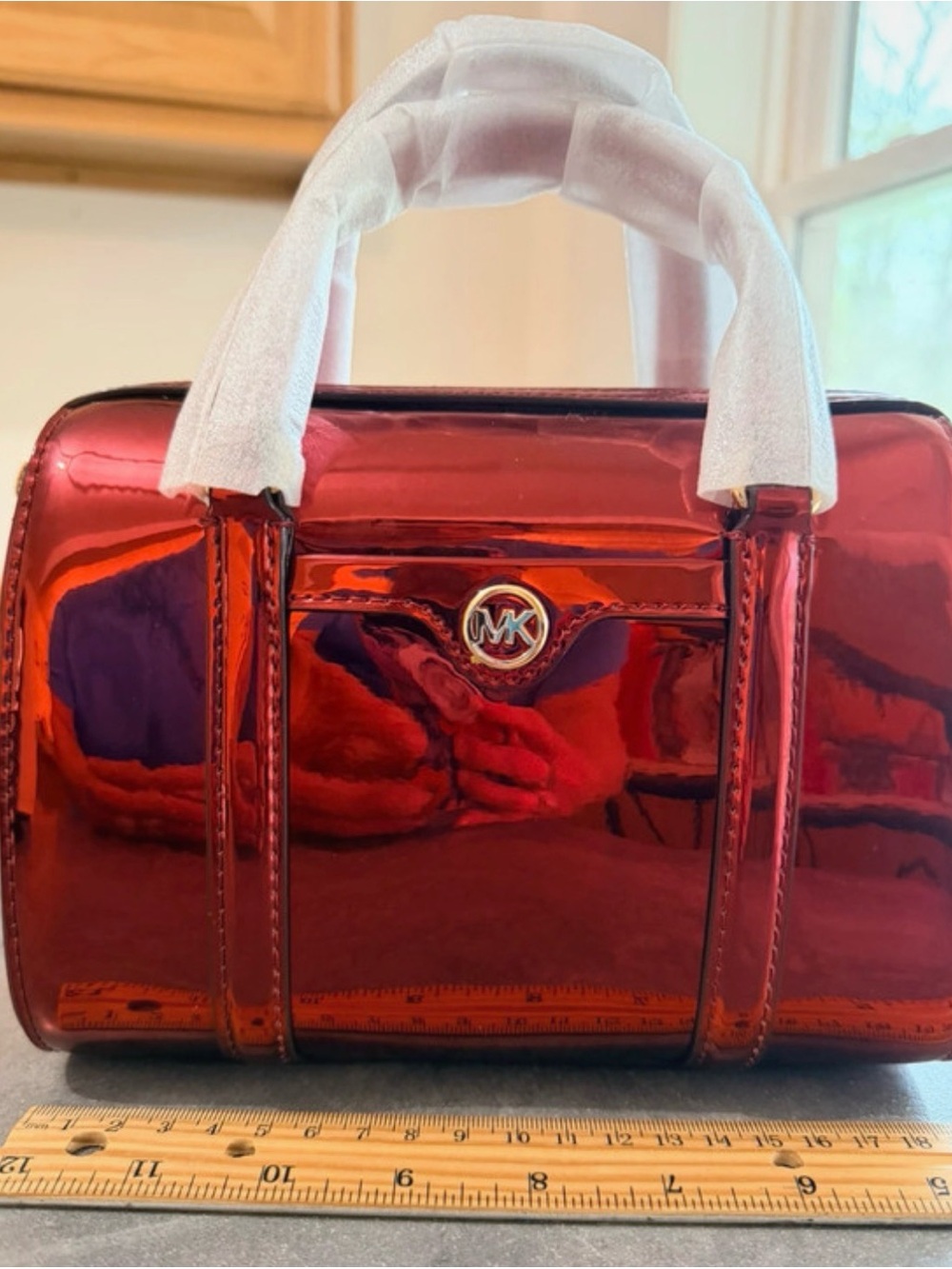 Michael Kors Metallic Red wine Mini Bowling Satchel Michael Kors Crossbody New - Picture 8 of 12